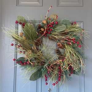 Festive Green and Red Holiday Wreath